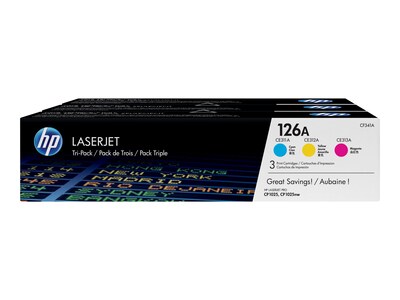 HP 126A (CF341A) 3-pack Cyan Magenta Yellow Original LaserJet Toner Cartridges, CF341A, 13617270, Toner and Imaging Components - OEM