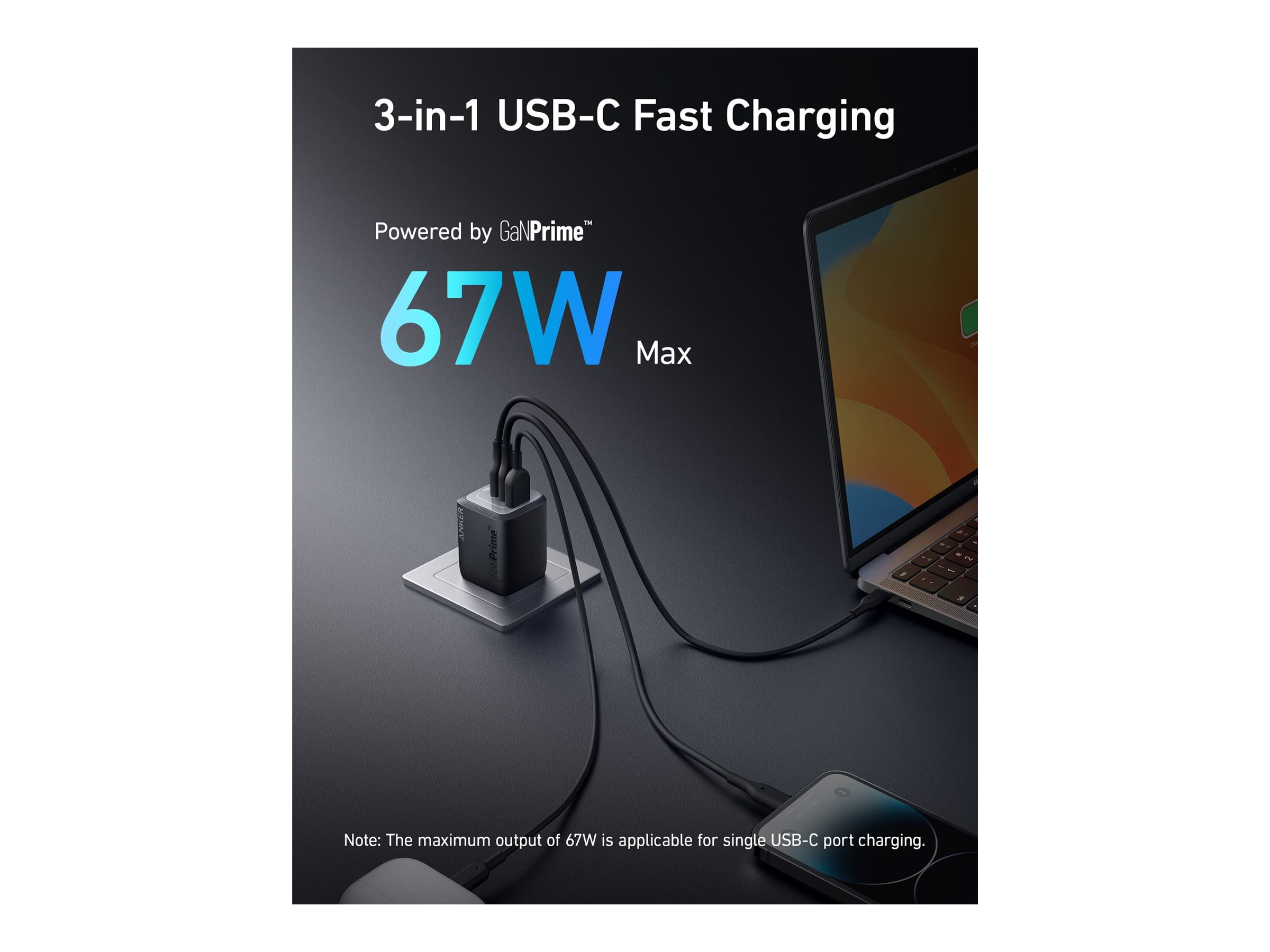 Anker 3-Port Prime 67W GaN Wall Charger (A2669113 )
