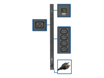 Tripp Lite Single-Phase Metered PDU, 3.7kW 208 230V, 16 C13 & 4 C19 Outlets, C20 L6-20P Input, Black, 10 ft, PDUMV20HV-36, 41209814, Power Distribution Units Tripp Lite Single-Phase Metered PDU, 3.7kW 208 230V, 16 C13 & 4 C19 Outlets, C20 L6-20P Input, Black, 10 ft, PDUMV20HV-36, 41209814, Power Distribution Units