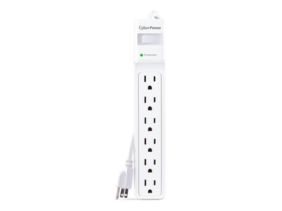 CyberPower Essential Surge Protector 900J, NEMA 5-15 Input, (6) 5-15R Outlets, 6ft Cord, White, CSB606W, 34343423, Surge Suppressors CyberPower Essential Surge Protector 900J, NEMA 5-15 Input, (6) 5-15R Outlets, 6ft Cord, White, CSB606W, 34343423, Surge Suppressors