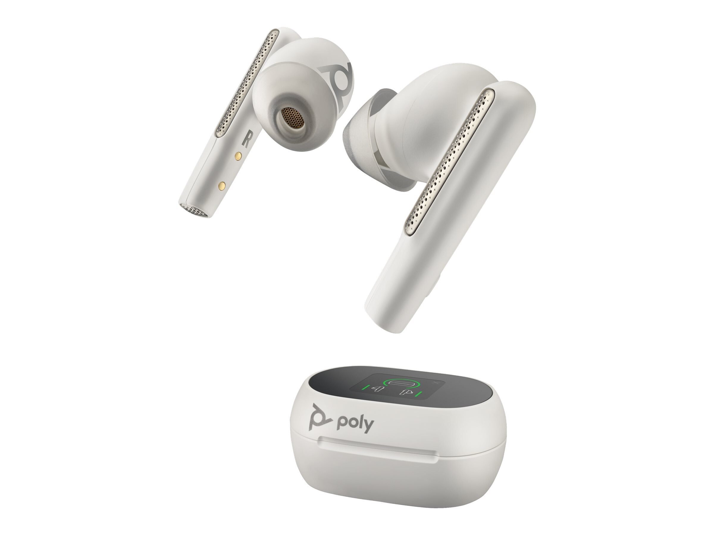 HP 7Y8G6AA Poly Voyager Free 60+ UC White Sand Earbuds +BT700 USB-C Adapter +Touchscreen Charge Case