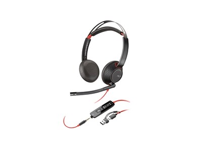 HP Poly Blackwire 5220 Stereo USB-C Headset w  3.5mm Plug & USB-C A Adapter, 8X231AA, 41776019, Headsets (w/ microphone)