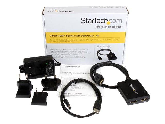 StarTech.com HDMI Splitter 1 In 2 Out - 4k 30Hz - 2 Port - Supports 3D  video - Powered HDMI Splitter - HDMI Audio