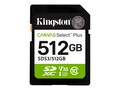 Kingston 512GB Canvas Select Plus Gen3 150MBs UHS-I U3 V30 SDXC Card, Class 10, SDS3/512GB                    , 42014490, Memory - Flash