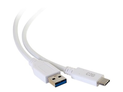 C2G USB-C to USB-A M M SuperSpeed USB 5Gbps Cable, White, 12ft, 28837, 38161838, Cables