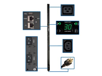 Tripp Lite Switched Vertical PDU 5.8kW 208 240V 30A, L6-30P Input, (20) C13 (4) C19 Outlets, LX Platform, PDUMV30HVNETLX, 34506392, Power Distribution Units
