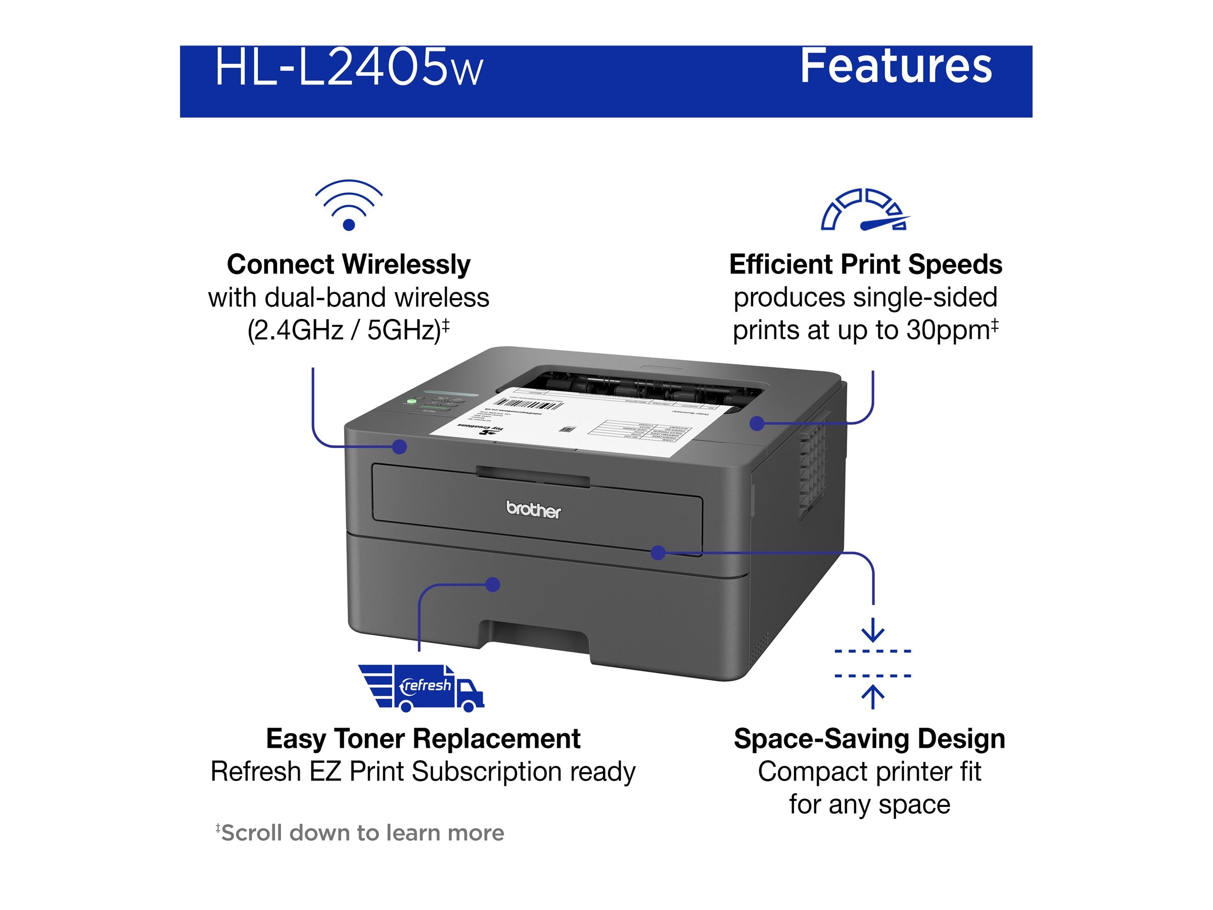 Brother HL-L2405W Wireless Compact Monochrome Laser Printer (HLL2405W)