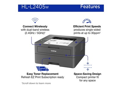 Brother HL-L2405W Wireless Compact Monochrome Laser Printer, HLL2405W, 41780836, Printers - Laser & LED (monochrome)