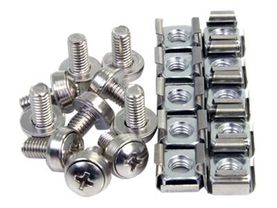 100 Pack StarTech.com M6 Screws and Cage Nuts Silver M6 Mounting Screws and Cage Nuts for Server Rack and Cabinet CABSCREWM62 