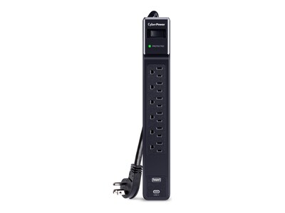 CyberPower 6-Outlet NEMA 5-15R Surge Strip With USB-A and USB-C - Black, CSP604UC                      , 42075703, Surge Suppressors