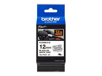 Brother 0.47 x 26.2' TZeFX231 Black on White Flexible ID Tape, TZEFX231, 13007535, Paper, Labels & Other Print Media