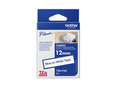 Brother 0.47 x 9.8'  TZE-FA3 Navy Blue on White Fabric Iron-on Tape for P-Touch, TZE-FA3, 13058279, Paper, Labels & Other Print Media