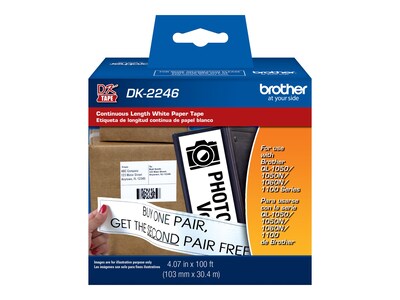 Brother 4.07 x 100' DK2246 Black on White Continuous Length Paper Tape Roll, DK-2246, 35083213, Paper, Labels & Other Print Media