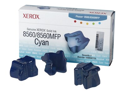 Xerox Genuine Xerox Solid Ink Cyan, Phaser 8560 8560MFP (3 Sticks), 108R00723, 7437926, Toner and Imaging Components - OEM