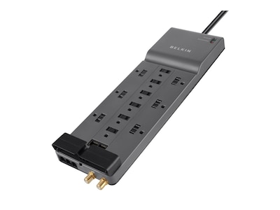 Belkin 12-Outlet 4120J Right Angle Plug Surge Protector w 10ft Cord - Tel + Coax Prot - Gray , BE112234-10, 7074889, Surge Suppressors Belkin 12-Outlet 4120J Right Angle Plug Surge Protector w 10ft Cord - Tel + Coax Prot - Gray , BE112234-10, 7074889, Surge Suppressors
