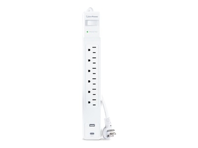 CyberPower 6-Outlet NEMA 5-15R Surge Strip With USB-A and USB-C - White, CSP604UCW , 42075704, Surge Suppressors CyberPower 6-Outlet NEMA 5-15R Surge Strip With USB-A and USB-C - White, CSP604UCW , 42075704, Surge Suppressors