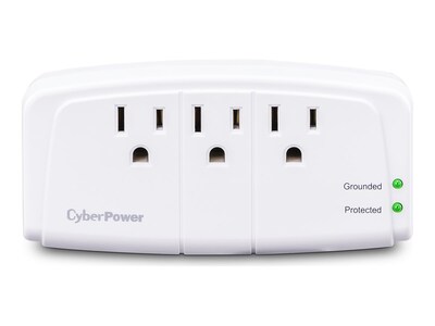CyberPower Essential Series Surge Suppressor 900 Joules, 3 Outlets, Wall Tap, CSB300W, 15987792, Surge Suppressors