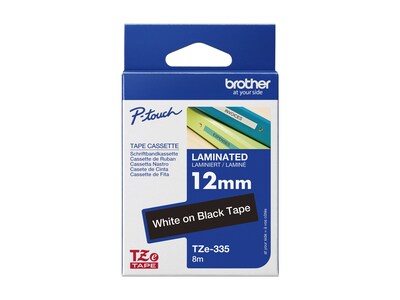 Brother 0.47 x 26.2' TZe335 White on Black Tape for P-Touch 8m, TZE-335, 12428004, Paper, Labels & Other Print Media