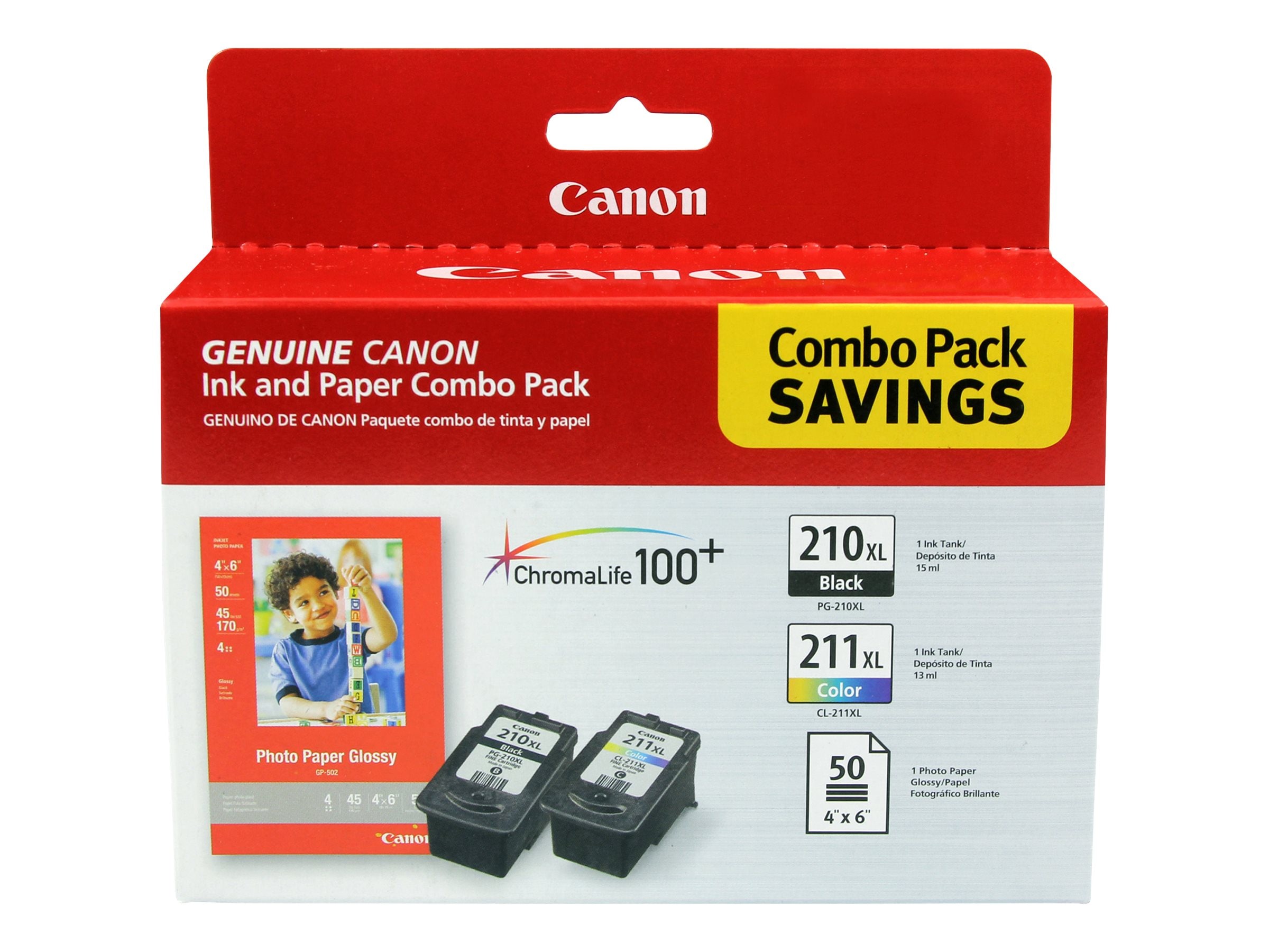 Canon Black PG-210 XL Ink Tank, Color CL-211 XL Ink Tank & 4" X (2973B004)