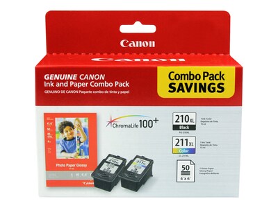 Canon Black PG-210 XL Ink Tank, Color CL-211 XL Ink Tank & 4 x 6 GP-502 Glossy Photo Paper (50 Sheets), 2973B004, 8907117, Ink Cartridges & Ink Refill Kits - OEM