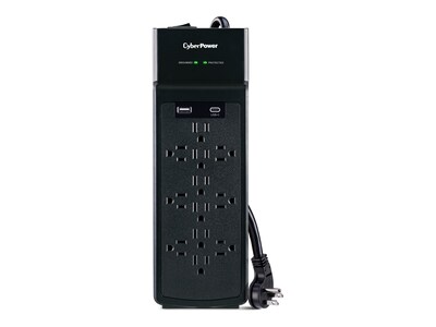 CyberPower 12-Outlet NEMA 5-15R Surge Protector w USB-A and USB-C, 6ft Cord - Black, CSP1206UC , 42076472, Surge Suppressors CyberPower 12-Outlet NEMA 5-15R Surge Protector w USB-A and USB-C, 6ft Cord - Black, CSP1206UC , 42076472, Surge Suppressors