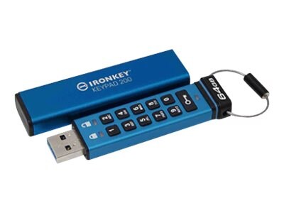 Kingston 64GB IronKey Keypad 200 Hardware-encrypted FIPS 140-3 Level 3 USB Flash Drive, IKKP200/64GB, 41527018, Flash Drives