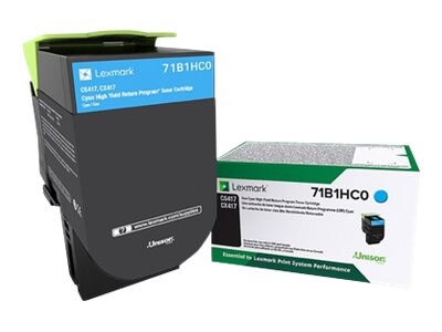 Lexmark Cyan High Yield Return Program Toner Cartridge for CS417dn, CS517de, CX417de & CX517de, 71B1HC0, 33982426, Toner and Imaging Components - OEM