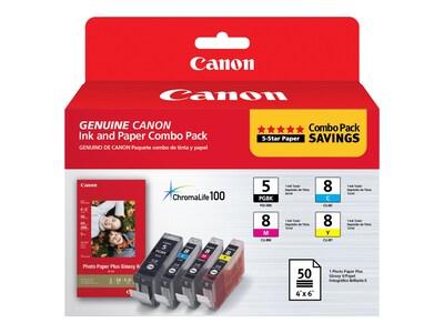 Canon PGI-5 CLI-8 Combo Pack w  PP-201 Glossy II Plus Paper, 0628B027, 11085732, Ink Cartridges & Ink Refill Kits - OEM