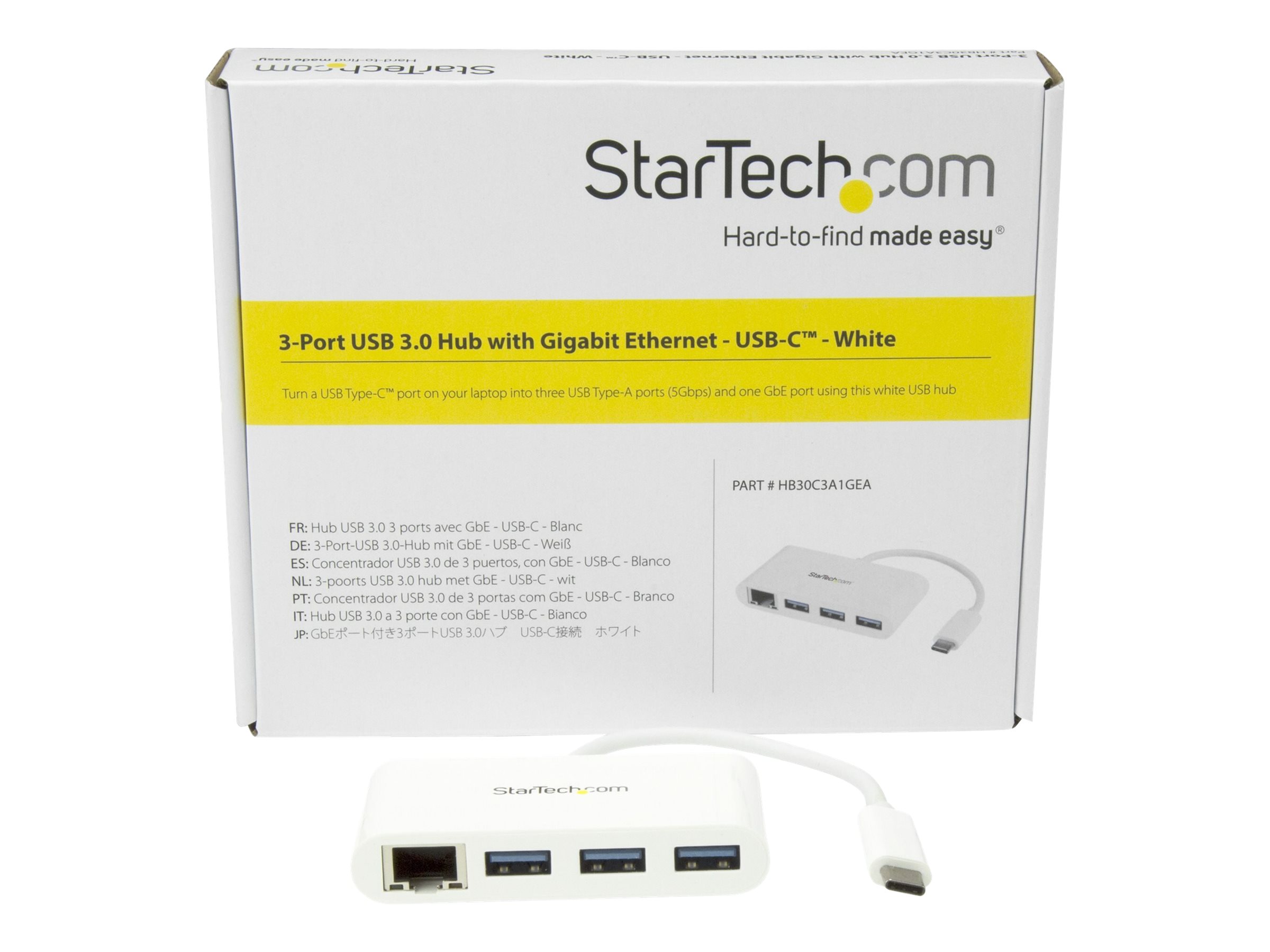 StarTech.com 3-Port USB 3.0 Type C (USB-C) to 3x USB-A Hub with  (HB30C3A1GEA)