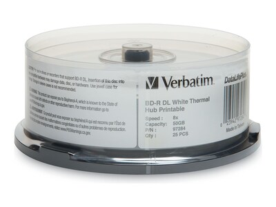 Verbatim 6x 50GB White Thermal BD-R DL Media (25-pack), 97284, 12633737, Blu-Ray Media