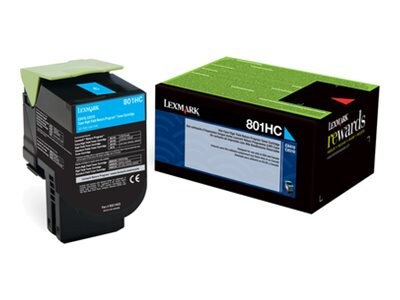 Lexmark 801HC Cyan High Yield Return Program Toner Cartridge, 80C1HC0, 14909549, Toner and Imaging Components - OEM