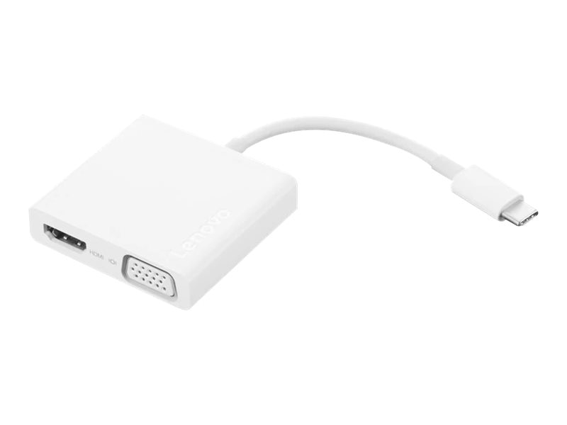 Lenovo USB-C to HDMI VGA USB 3.0 3-in-1 4K Travel Hub, White (GX90T33021)