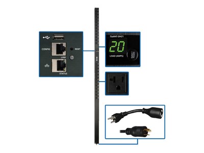 Tripp Lite Switched Vertical PDU, 1.9kW 120V 20A, L5-20P Input, (24) 5-15 20R Outlets, LX Platform, PDUMV20NETLX, 34709211, Power Distribution Units