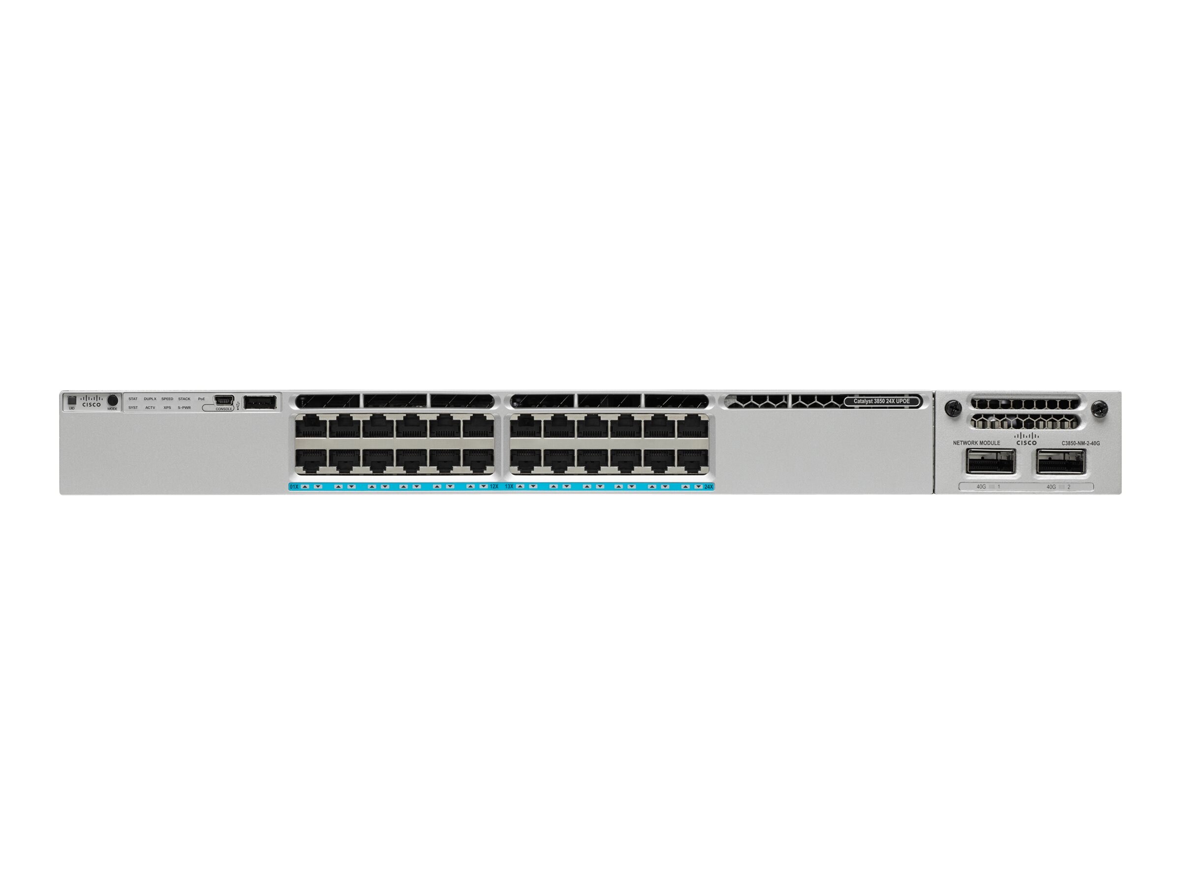 Cisco Catalyst 3850-24XU-E 1U RM L3 Managed Switch 4GB RAM 2GB Flash 12xGbE  UPoE 12x10GbE UPoE 1x1100W IPS