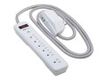 Tripp Lite Surge Protector Power Strip, 7-Outlet, 2-USB Ports, 5-15P Plug, 900 Joules, White, 6 ft., TLP616USB, 41209819, Surge Suppressors