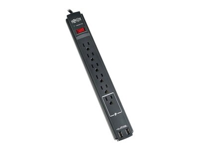Tripp Lite Protect It! Surge Suppressor (6) Outlets 990 Joules 6ft Cord USB Charging Port Gray TAA, TLP606USBBTAA, 17588824, Surge Suppressors