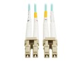 Tripp Lite LC-LC 50 125 OM4 Multimode 10Gb 40Gb 100Gb Duplex LSZH Fiber Patch Cable, Aqua, 3m, TAA, N820-03M-OM4TAA, 41793924, Cables