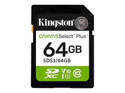 Kingston 64GB Canvas Select Plus Gen3 150MBs UHS-I U3 V30 SDXC Card, Class 10, SDS3/64GB , 42014491, Memory - Flash Kingston 64GB Canvas Select Plus Gen3 150MBs UHS-I U3 V30 SDXC Card, Class 10, SDS3/64GB , 42014491, Memory - Flash