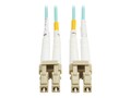 Tripp Lite LC-LC 50 125 OM4 Multimode 10Gb 40Gb 100Gb Duplex LSZH Fiber Patch Cable, Aqua, 2m, TAA, N820-02M-OM4TAA, 41793922, Cables