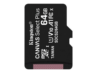 Kingston 64GB MicroSDXC Canvas UHS-I Select Plus Memory Card, Class 10, SDCS2/64GBSP, 37690623, Memory - Flash