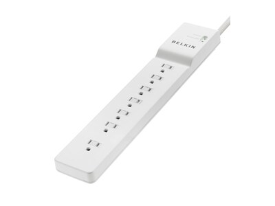 Belkin 7-Outlet 2160J Right Angle Plug Surge Protector w  6ft Cord - White , BE107000-06-CM, 10461337, Surge Suppressors