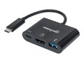 Manhattan USB 3.1 Type C to HDMI, USB Type A, USB-C M F Dock Converter, Black, 152037, 33123242, Adapters & Port Converters