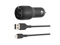 Belkin Boost Charge 24W Dual USB-A Car Charger with USB-A to Lightning Cable, Black, CCD001BT1MBK, 38328319, Automobile/Airline Power Adapters