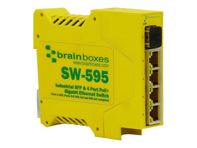 Brainboxes Open Box Industrial 1 SFP & 4 Port PoE+ Gigabit Ethernet Switch, SW-595, 42090535, Network Switches