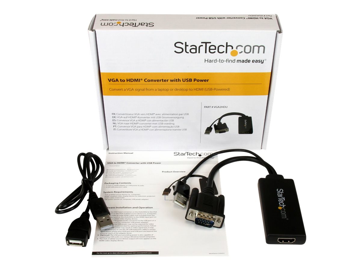 StarTech.com VGA to HDMI Adapter with USB Audio & Power, Black