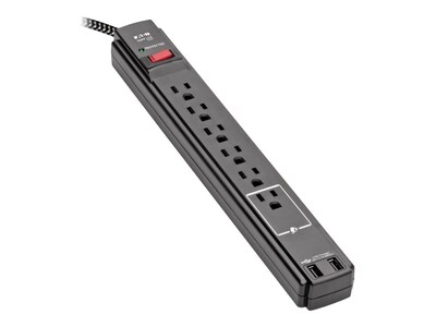 Tripp Lite Safe-IT 6-Outlet Surge Protector - 2 USB Ports, 10 ft. Cord, 5-15P Plug, TLP610BUAM, 41290229, Surge Suppressors