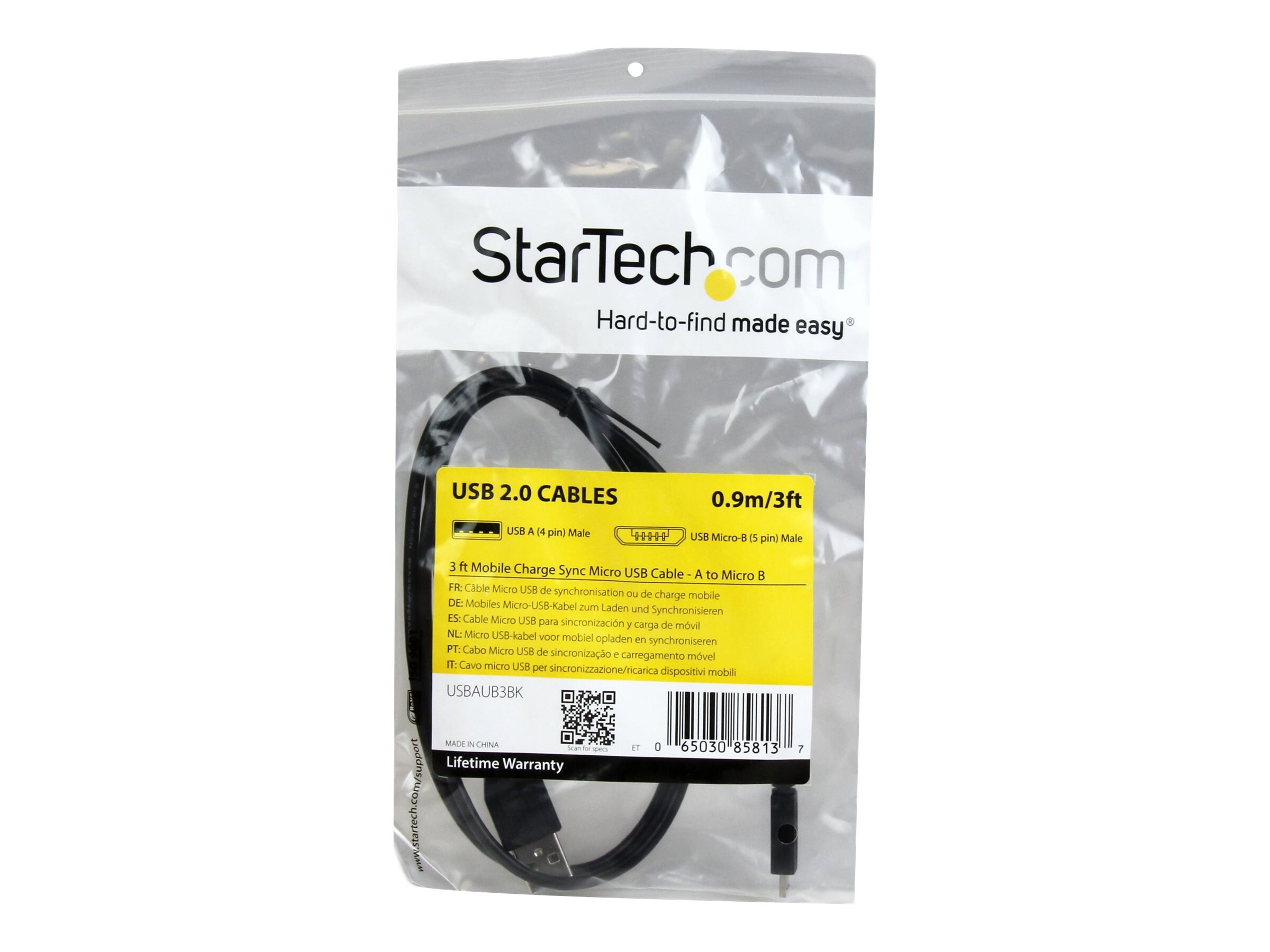 3ft (0.9m) USB 2.0 A to Micro-B Cable M/M - Black (0.9m)