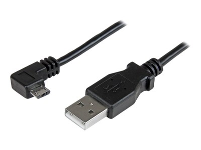 StarTech.com 24AWG Right-Angle Micro USB to USB Type A M M Charge and Sync Cable, Black, 0.5m , USBAUB50CMRA, 34150875, Cables