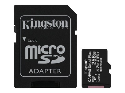 Kingston 256GB MicroSDXC UHS-I Canvas Select Plus Memory Card with SD Adapter, Class 10, SDCS2/256GB, 37691239, Memory - Flash