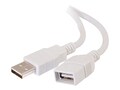 C2G USB 2.0 Type A M M Extension Cable, White, 3m, 26686, 374749, Cables